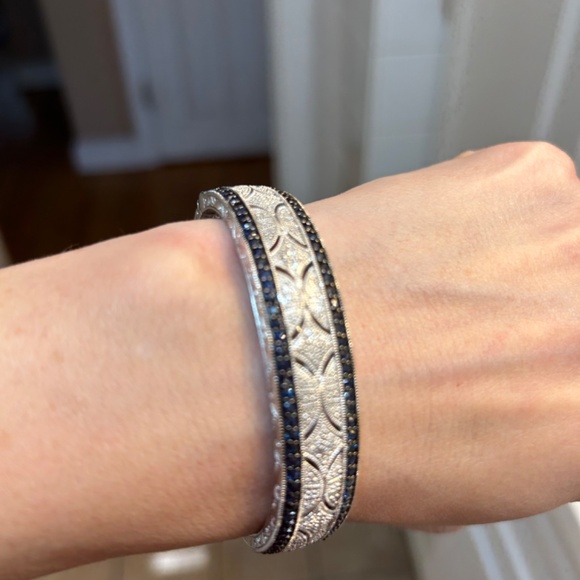 Ladies Sapphire & Diamond Sterling Silver Antique Style Bangle Bracelet - Picture 2 of 8